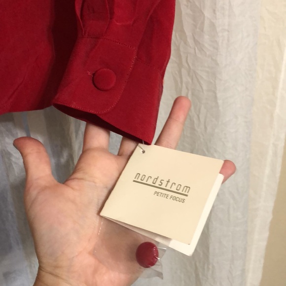 NWT Vintage Nordstrom Red Silk V Neck Blouse - Picture 3 of 5